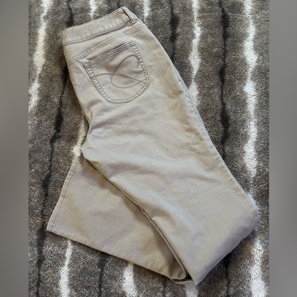 Chico’s Plantinum Denim Jeans Pants Beige Brown Ultimate Fit Women’s Size 12